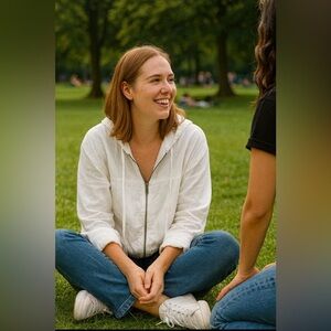 Sigrid Olsen Linen jacket,White Hooded Zip-Up w/pockets, long sleeve 💙🤍❤️
